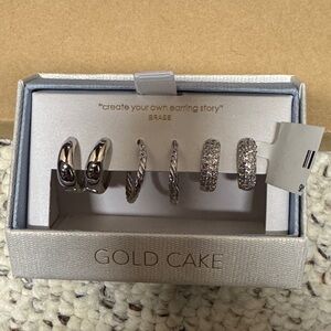 Gold Cake Silver Textured Hoop Earrings Set